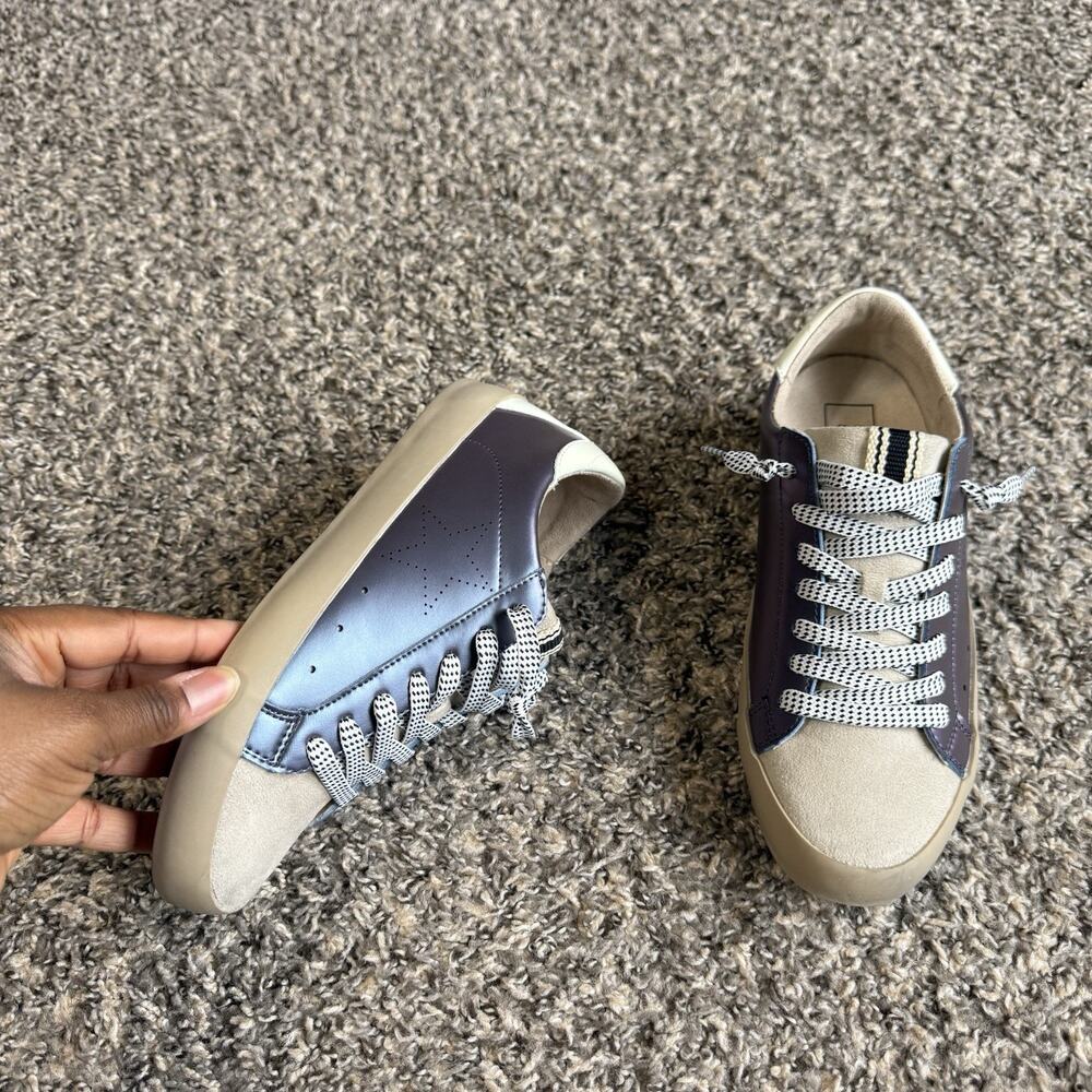 Shu Shop Mia Teal Star Sneakers Shoes Gray Leather Size 6.5 New